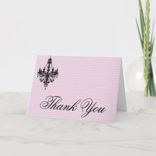 Roze Stippen en Zwarte Kroonluchter Bedankkaart (Voorkant)