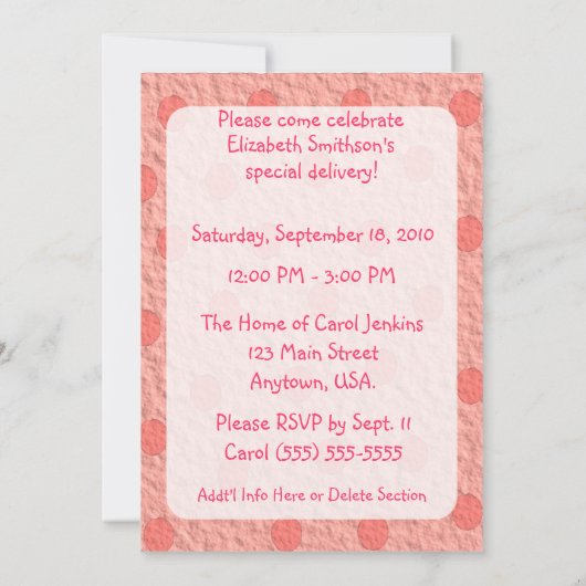 Roze Stippen Envelope Girls Baby Shower-uitvinding Kaart (Achterkant)