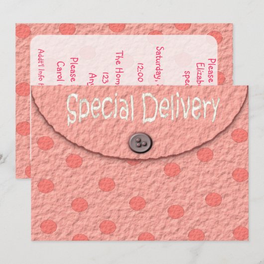 Roze Stippen Envelope Girls Baby Shower-uitvinding Kaart (Voorkant / Achterkant)