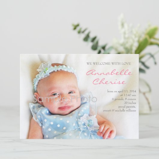 Roze Stippen Fotoaankondiging Aankondiging (Staand voorkant)