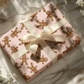 Roze Stippen Gingerbread Man Kerstmis Cadeaupapier