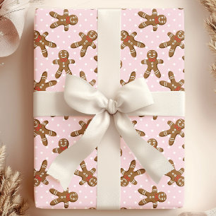 Roze Stippen Gingerbread Man Kerstmis Cadeaupapier