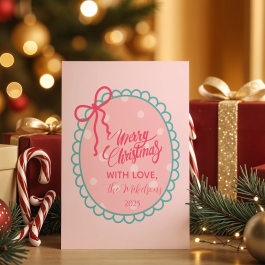 Roze Stippen Kerstmis Feestdagenkaart