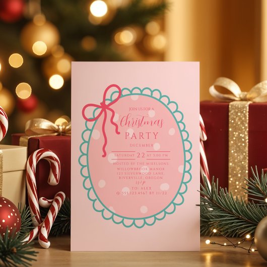 Roze Stippen Kerstmis Kaart