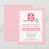 Roze Stippen Knuffel Uil Verjaardagsfeestje Kaart (Voorkant / Achterkant)