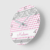 Roze stippen met krullen en naam ronde klok (Hoek)