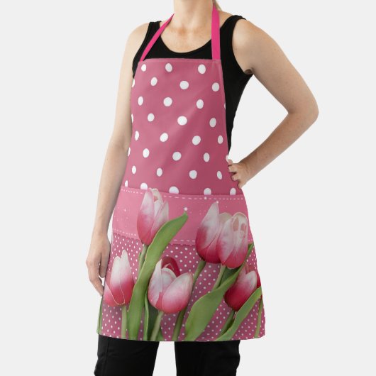 Roze Stippen met Mooie Roze Tulpen, Schort (Insitu)