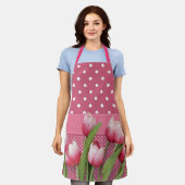 Roze Stippen met Mooie Roze Tulpen, Schort (Gedragen)