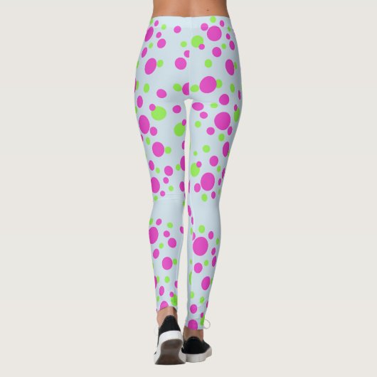 Roze Stippen op lichtblauw - Leggings (Achterkant)