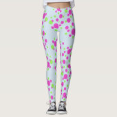 Roze Stippen op lichtblauw - Leggings (Voorkant)
