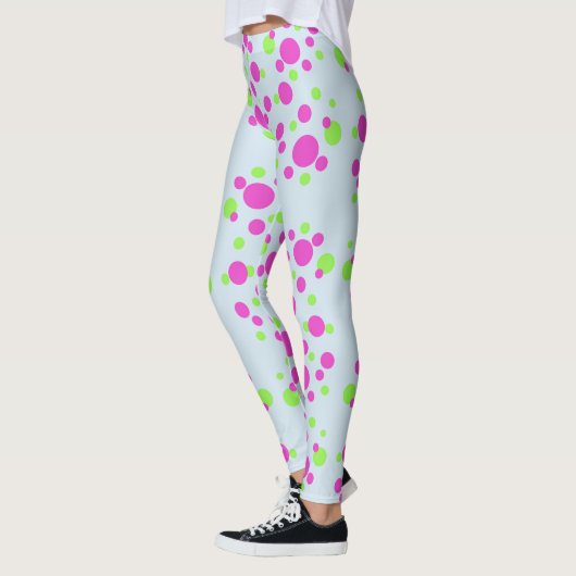 Roze Stippen op lichtblauw - Leggings (Links)