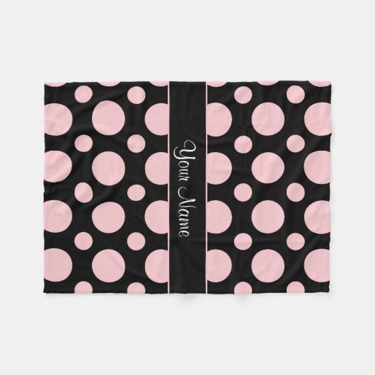 Roze Stippen op Zwarte Achtergrond Fleece Deken (Voorkant (Horizontaal))