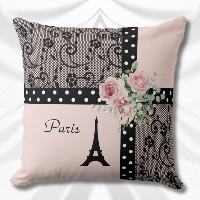 Roze Stippen Paris Frankrijk Romantisch Kussen (Pink Polka Dot Paris France Romance Pillow)