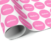 Roze Stippen patroon op wit met naam Cadeaupapier (Rol Hoek)