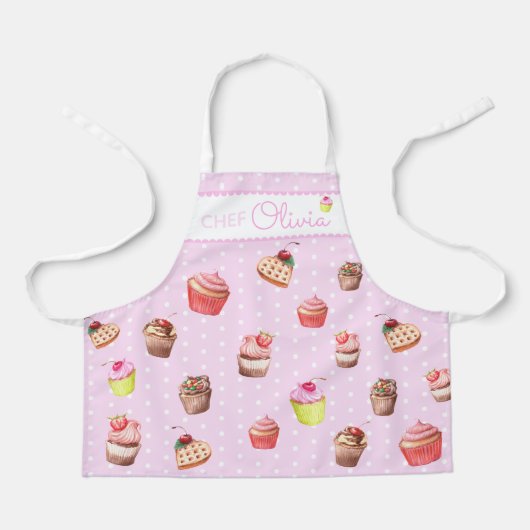 Roze Stippen Persoonlijke Chef Cupcake Schort (Voorkant)