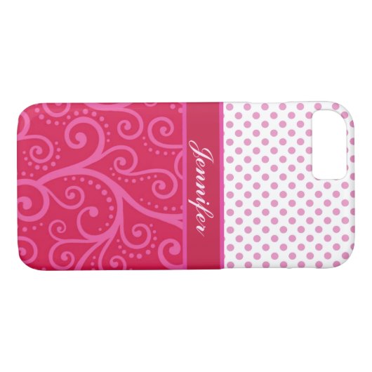 Roze stippen, ranken, cirkels, gepersonaliseerd Case-Mate iPhone case (Achterkant (Horizontaal))