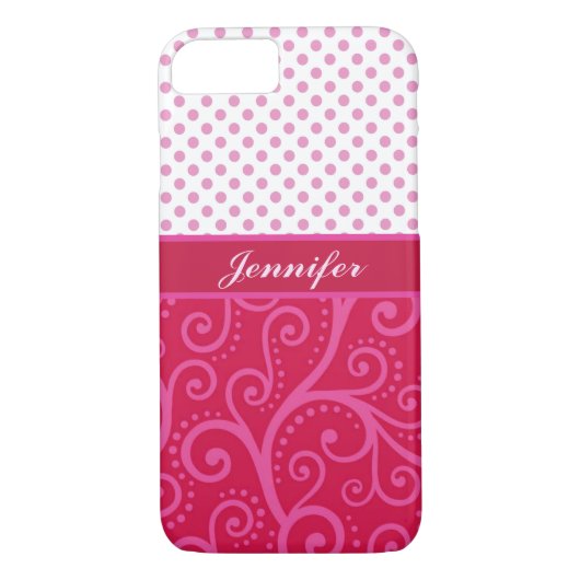 Roze stippen, ranken, cirkels, gepersonaliseerd Case-Mate iPhone case (Achterkant)