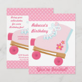 Roze Stippen Roller Skating Birthday Party Invitat Kaart (Voorkant / Achterkant)