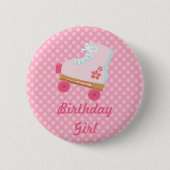 Roze Stippen Rollerskate Birthday Button (Voorkant)