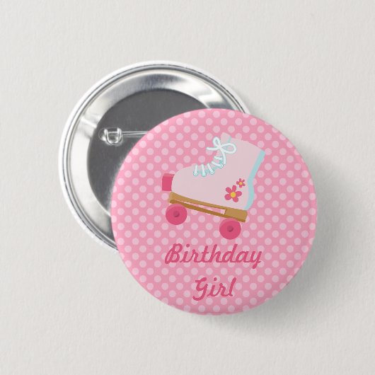 Roze Stippen Rollerskate Birthday Button (Voorkant /achterkant)