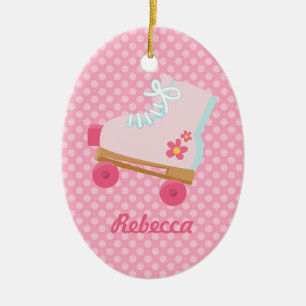 Roze Stippen Rollerskate Birthday Oval Ornament