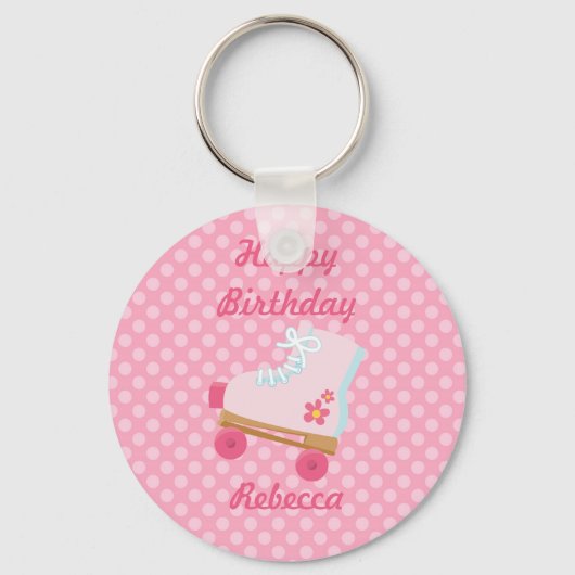 Roze Stippen Rollerskate Birthday Sleutelhanger (Voorkant)