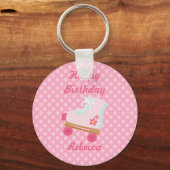 Roze Stippen Rollerskate Birthday Sleutelhanger (Voorkant)