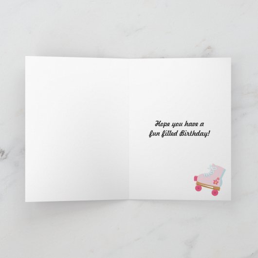 Roze Stippen Rollerskate Verjaardag Kaart (Binnen)