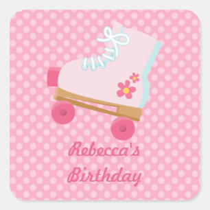 Roze Stippen Rollerskate Verjaardagsplein Stickers