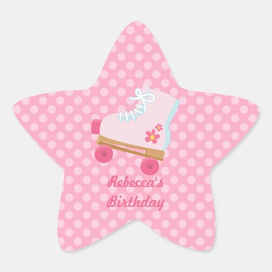 Roze Stippen Rollerskate Verjaardagsster Stickers (Voorkant)