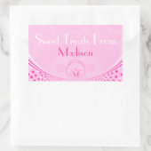 Roze Stippen & Swirls-Monogram Sweets Rechthoekige Sticker (Tas)