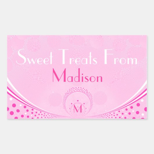 Roze Stippen & Swirls-Monogram Sweets Rechthoekige Sticker (Voorkant)