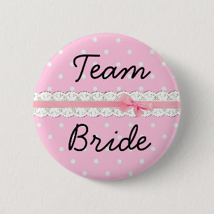Roze Stippen Team Bruid Bachelorette Feest Ronde Button 5,7 Cm