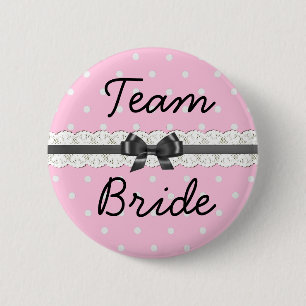 Roze Stippen Team Bruid Bachelorette Feest Ronde Button 5,7 Cm
