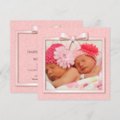 Roze Stippen Twin Girls Baby Foto geboorteaankondi Aankondiging (Voorkant / Achterkant)