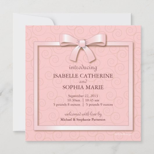 Roze Stippen Twin Girls Baby Foto geboorteaankondi Aankondiging (Achterkant)