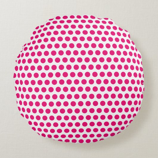 Roze Stippen Witte Aangepaste Kleuren Schattig Leu Rond Kussen (Voorkant)