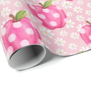 Roze Stippenappel & Madeliefje Naadloos Patroon Cadeaupapier