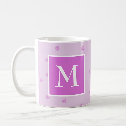 Roze Stippenpatroon Meisjesachtig Monogram Koffiemok (Links)