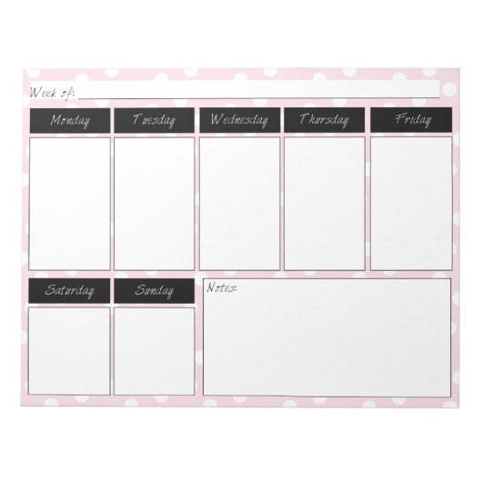 Roze Stippenpatroon Weekkalender Notitieblok (Voorkant)