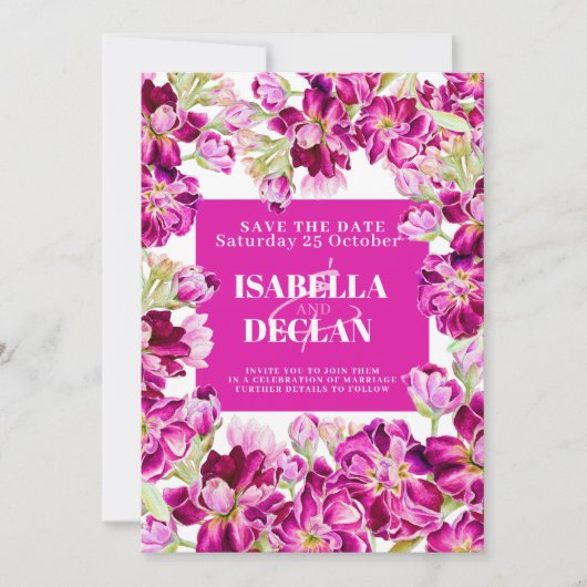 Roze stock bloemen bruiloft save the date foto (Voorkant)