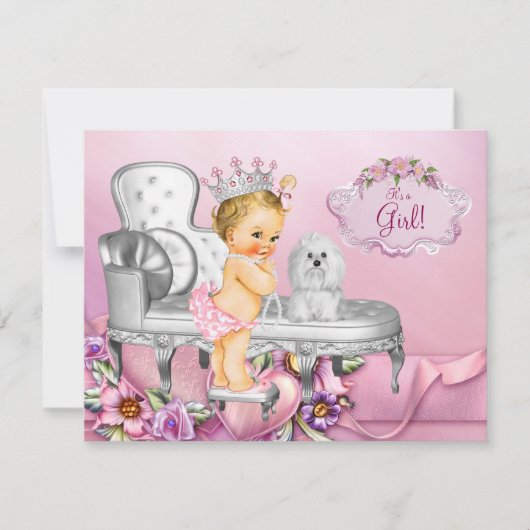 Roze Stoel Blonde Princess Pearl Baby shower Kaart (Voorkant)