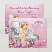 Roze Stoel Blonde Princess Pearl Baby shower Kaart (Voorkant / Achterkant)