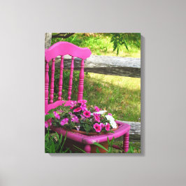 Roze stoel en bloemen - Martha's wijngaard Canvas Afdruk