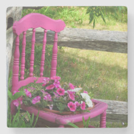 Roze stoel en bloemen - Martha's wijngaard Stenen Onderzetter