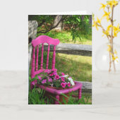 Roze stoel en bloemen - Martha's wijnkaartje Kaart (Gele Bloem)