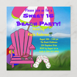 Roze stoel flip flops Sweet 16 strandfeest Kaart