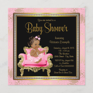 Roze Stoel Kant Parels Etnisch Meisje Baby Shower Kaart