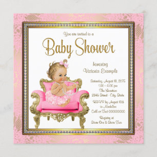 Roze Stoel Kanten Kralen Roze Goud Baby Shower Kaart