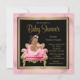 Roze Stoel Lace Parels Etnisch Meisje Baby shower Kaart
